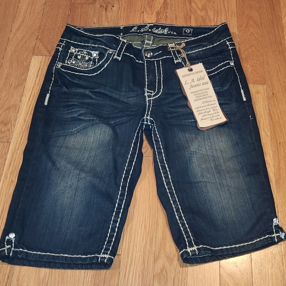 New VNTG  LA IDOL SIZE 9 BERMUDA BLING SHORTS DENIM JEAN RARE FIND WOMENS TEENS - Picture 4 of 15
